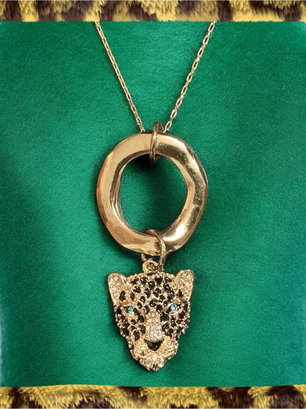 Gold-tone Leopard Head Pendant Necklace. One of a kind